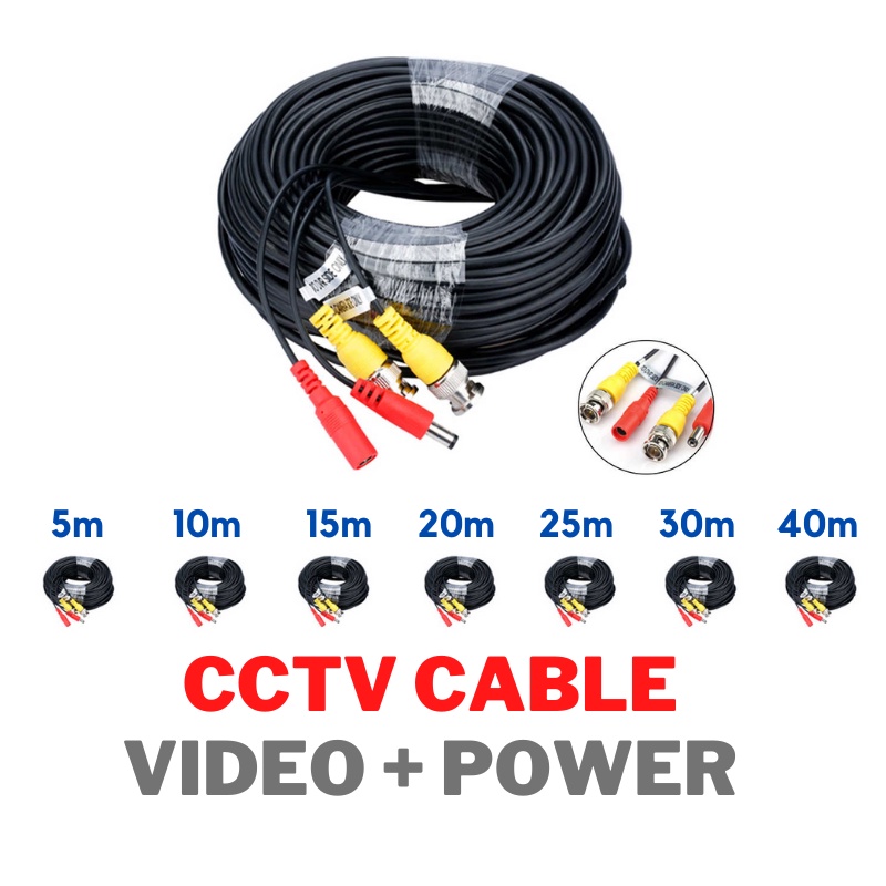 Hikvision 20 m BNC DC Power Lead CCTV Security Camera DVR Video Record Extension Cable 