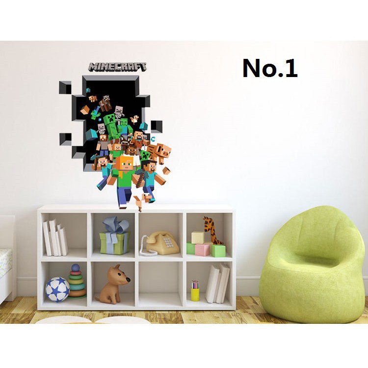 Minecraft Wall Stickers For Kids Rooms 3d Wallpaper Decals Steve Home Decor