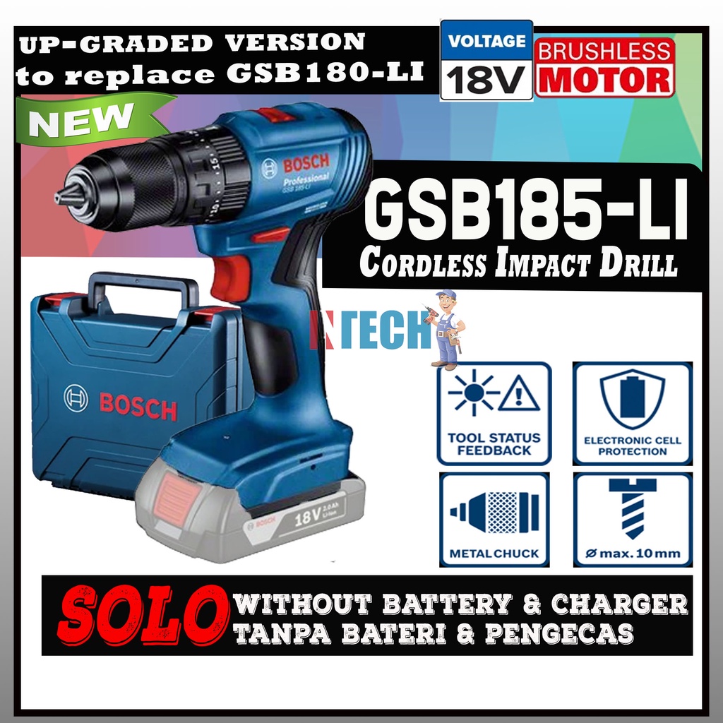 BOSCH GSB185-LI / GSB185LI BRUSHLESS MOTOR CORDLESS 18V IMPACT DRILL ...