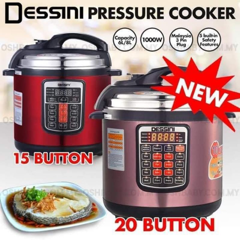 (ready stock ❗❗) Pressure cooker dessini 6&8 litres 15 buttons