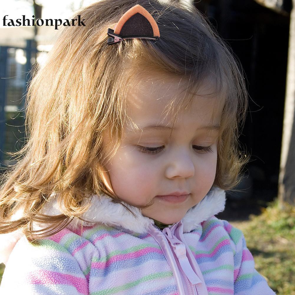 Fas 2pcs Set Cute Hair Clips Girl Glitter Sequins Cat Ears Kids