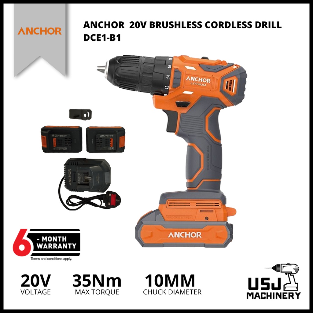 ANCHOR 20V Brushless Cordless Drill DCE1B1 6 Months Warranty