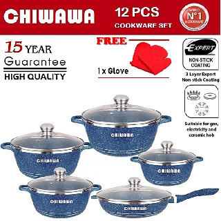 Original Chiwawa Italy 12 Pcs Granite Aluminium Non Stick Casserole Pot Bowl Deep Fry Pan Cookware Tool Shopee Malaysia