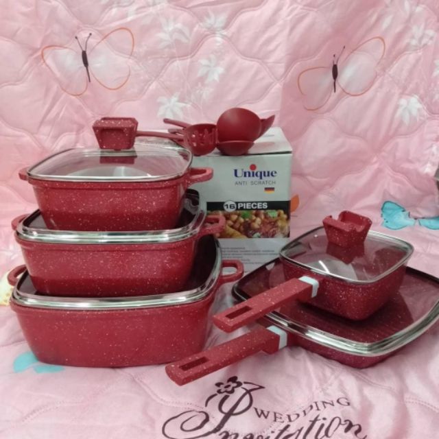 UNIQUE GRANITE COOKWARE SET 16 pcs Shopee Malaysia