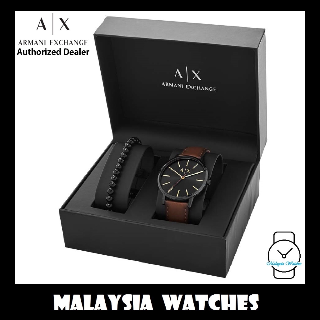 100% Original) Armani Exchange AX7115 Cayde Analog Brown Leather Watch &  Beaded Bracelet Gift Set (2 Years Warranty) | Shopee Malaysia