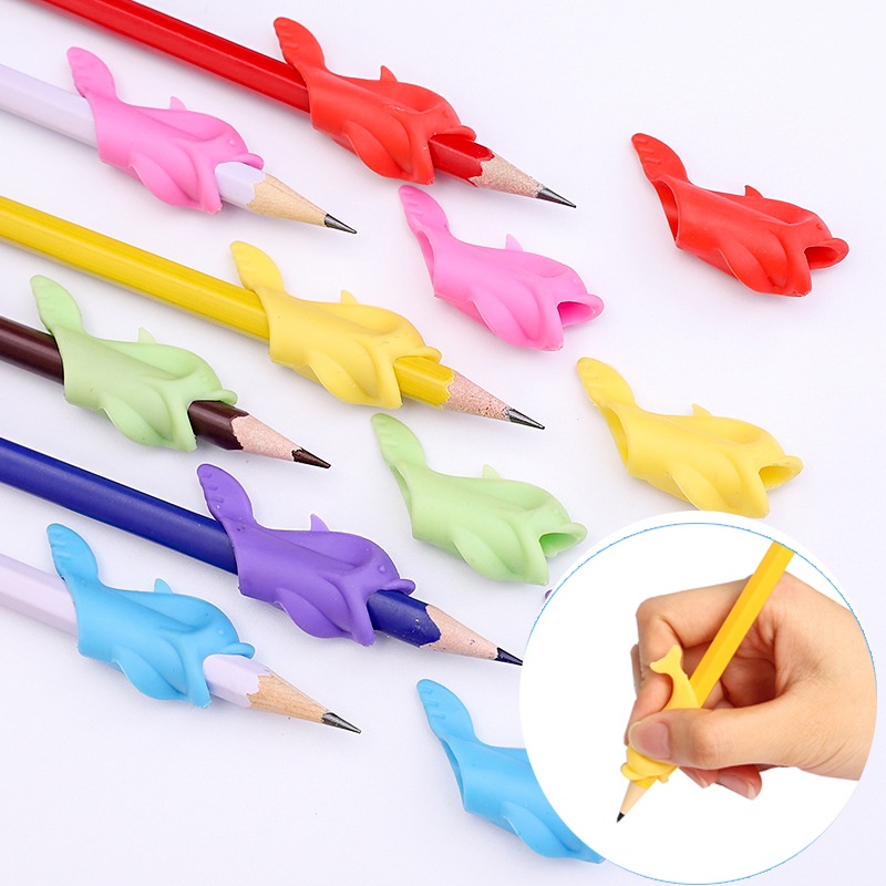 10Pcs Kids Pen Grip Holder Liquid Silicone Fish Pencil Grasp Writing