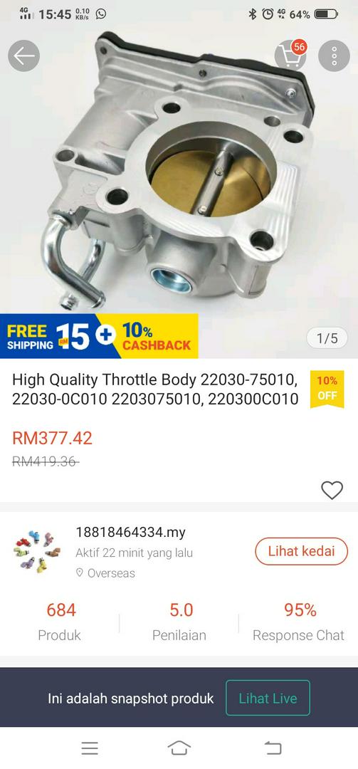 High Quality Throttle Body 22030-75010, 2203075010, 220300C010 for Toyota  overbearing 1TR Car accessories | Shopee Malaysia