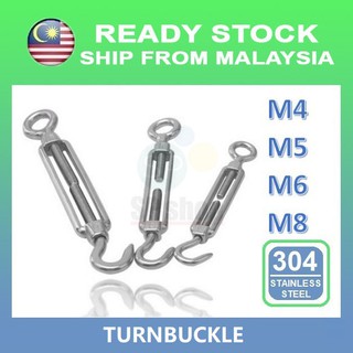 M4 M5 M6 M8 M10 Turnbuckle Wire Rope Tensioner OC Hook Ring 304 Stainless Steel