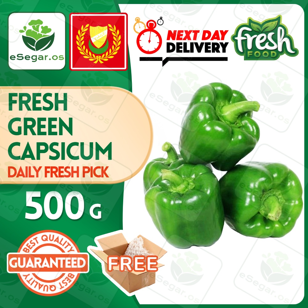 Green Capsicum Lada Benggala Hijau 3pcs 500g [fresh Produce