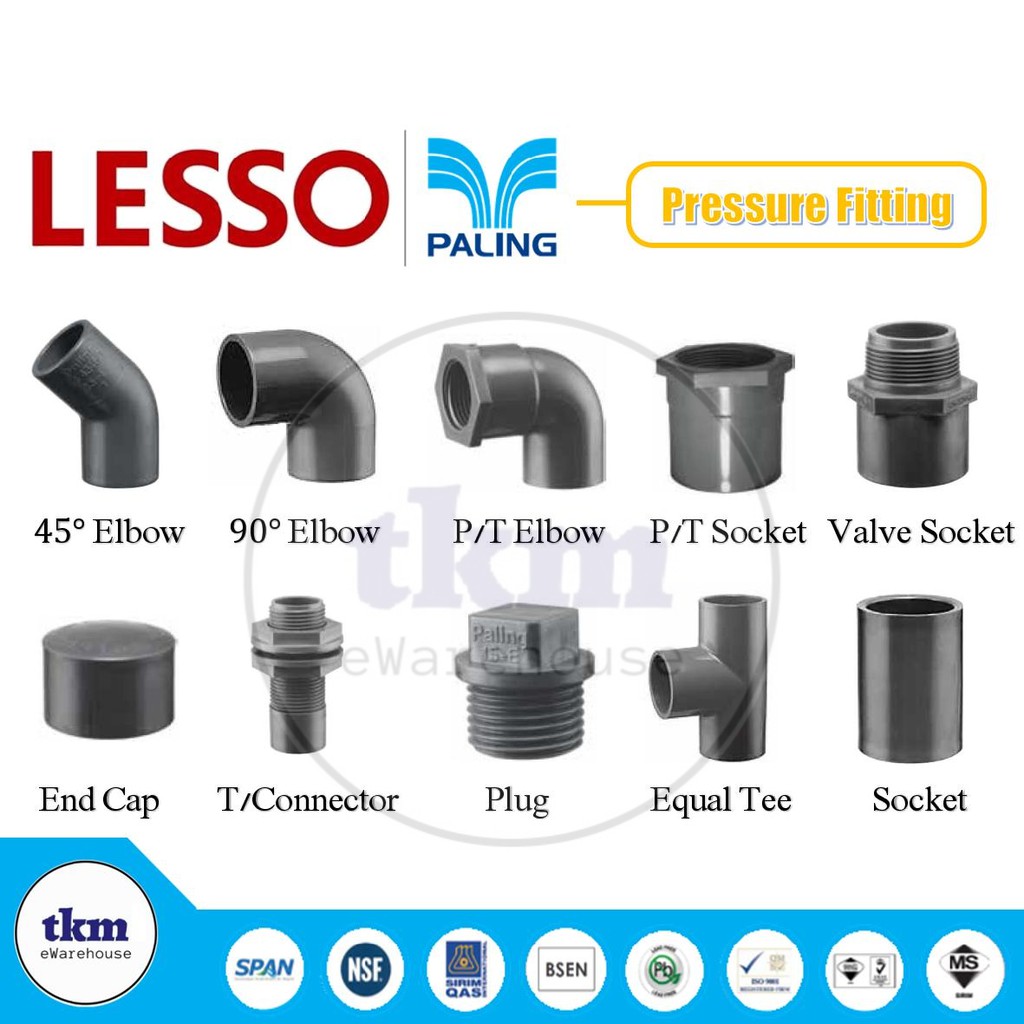 LESSO PALING BRAND ELBOW P/T ELBOW 90 45 TEE VALVE SOCKET P/T SOCKET END CAP TANK CONNECTOR PLUG [ 15MM 20MM 25MM ]