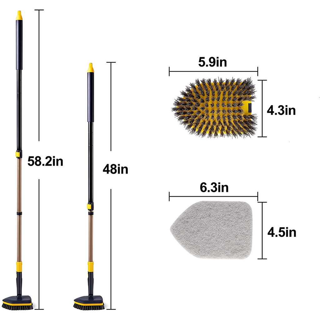 Versatile Purpose New BOOMJOY Tub Tile Scrubber Brush 2 1 Cleaning 58.2" Adjustable Telescopic Pole Stiff Bristles Sc... - Image 2