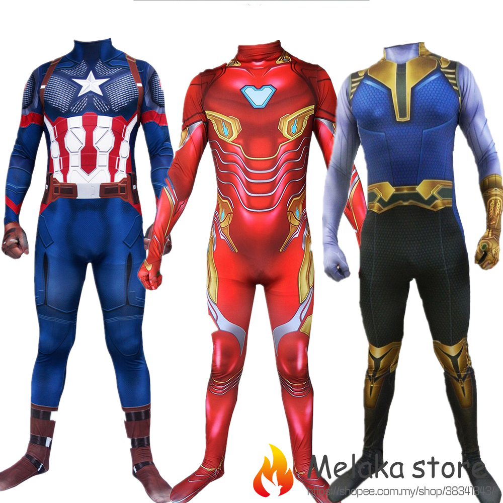 The Avengers Superhero Iron man Captain America Hulk Thanos Costume Suit Adults Children Kids Cosplay Clothing Jumpsuits