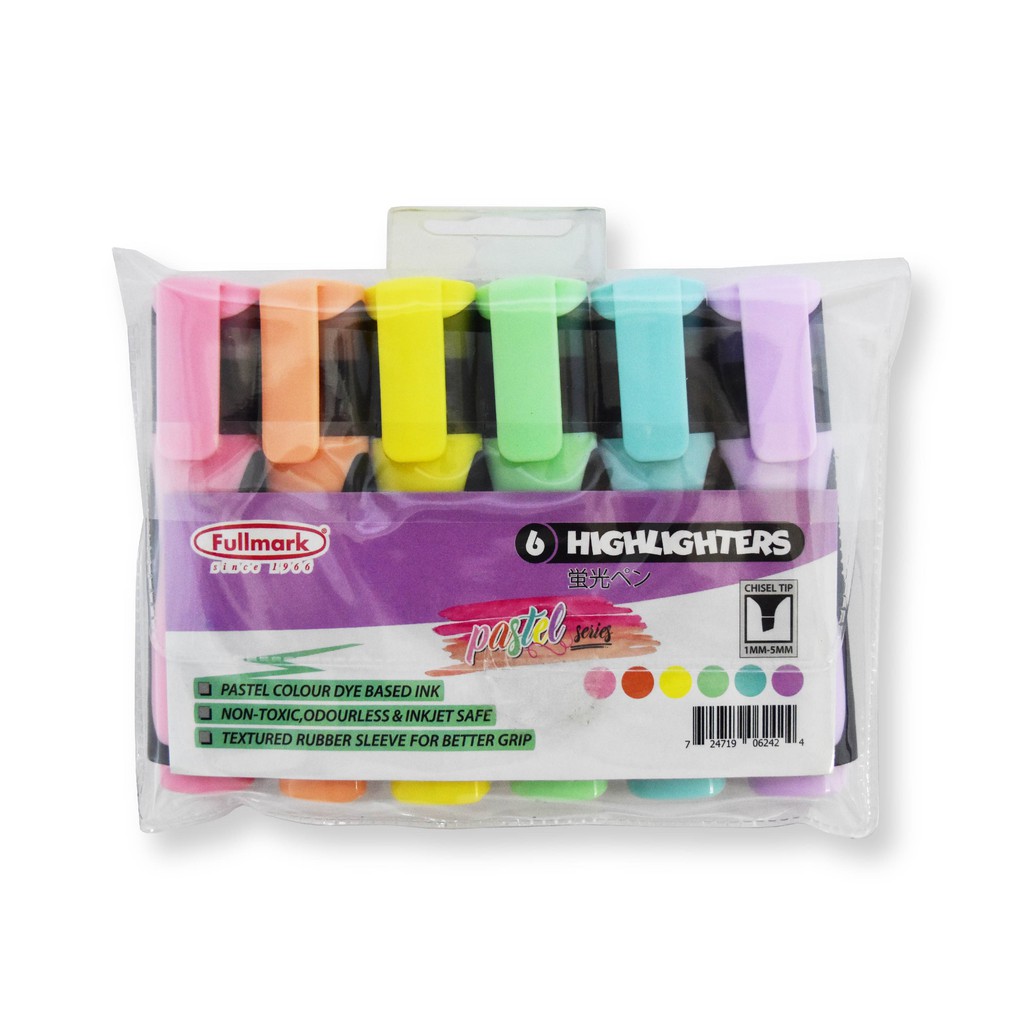 Fullmark Pastel Highlighter Pen Set Stationery , Chisel tip Assorted