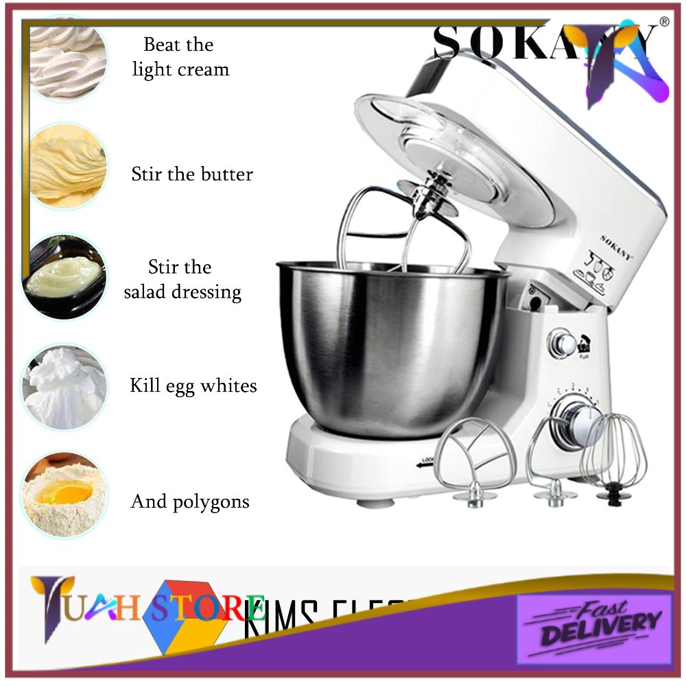 SOKANY SC-209 500W 4L Professional Kitchen Food Stand Mixer 6 speed Stainless steel Bowl Egg Whisk Blender