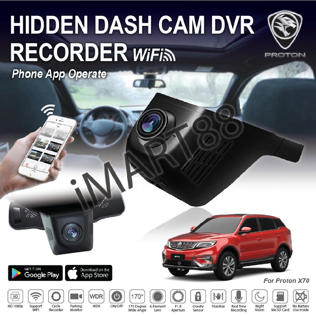 Proton X70 1080P HD Front Back WiFi Hidden Car DVR Dash Cam Camera