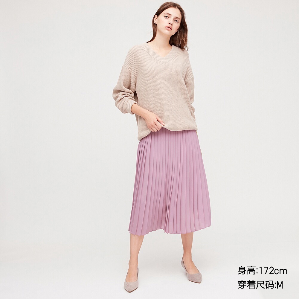 pink pleated skirt uniqlo