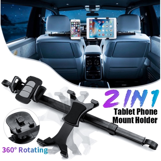 KURAMI Car Headrest Mount Black 360°Rotated Car Headrest Bracket Tablet Headrest Holder Compatible with 4-11 iPhone/Samsung/iPad/Smartphones/Tablets,with 1 Free Phone Finger Ring Stand 