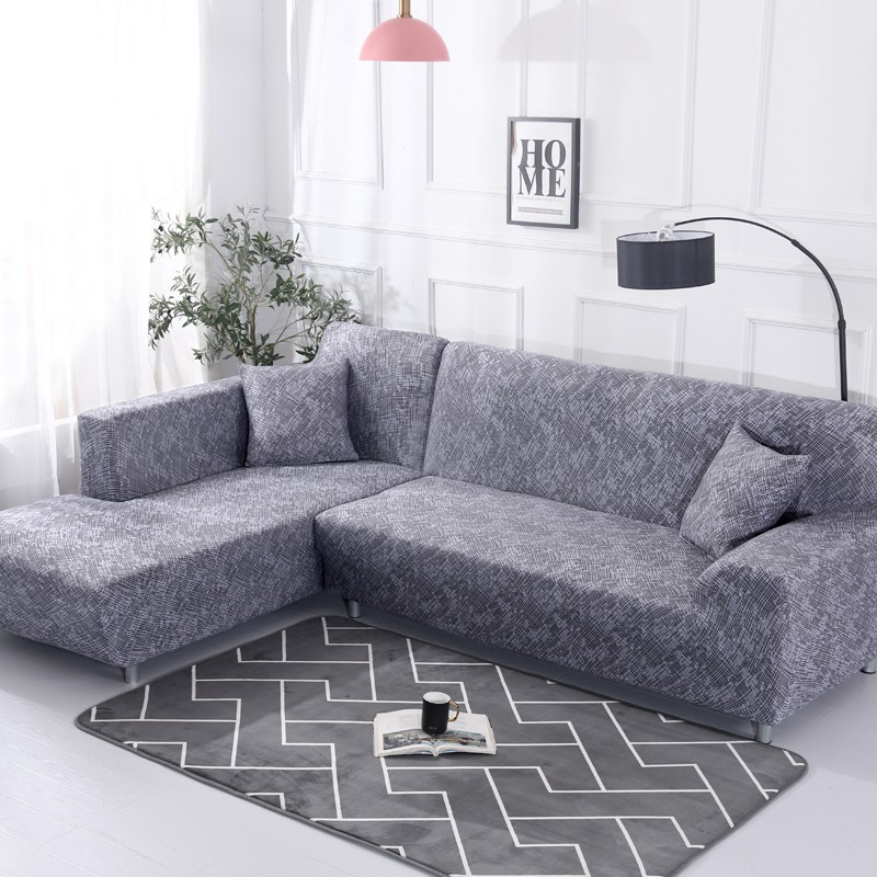 L Shaped Sofa Cover Stripe Printed Gray Old Furniture Cover