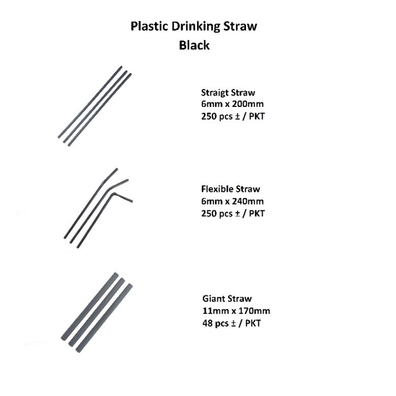 Plastic Straw / Flexible & Giant & Straight Straw / BLACK Plastic Straw