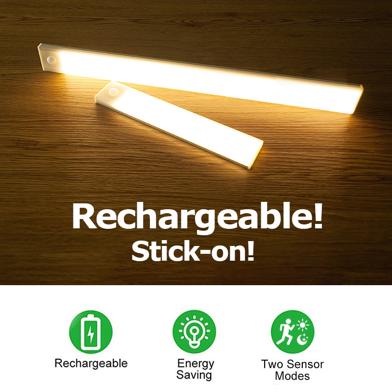 Usb Rechargeable Led Closet Light Wireless Motion Sensor Under Cabinet Light Stick On Night Light Bar Dimmable White Yellow For Hallway Stairs Wardrobe Kitchen Shopee Malaysia