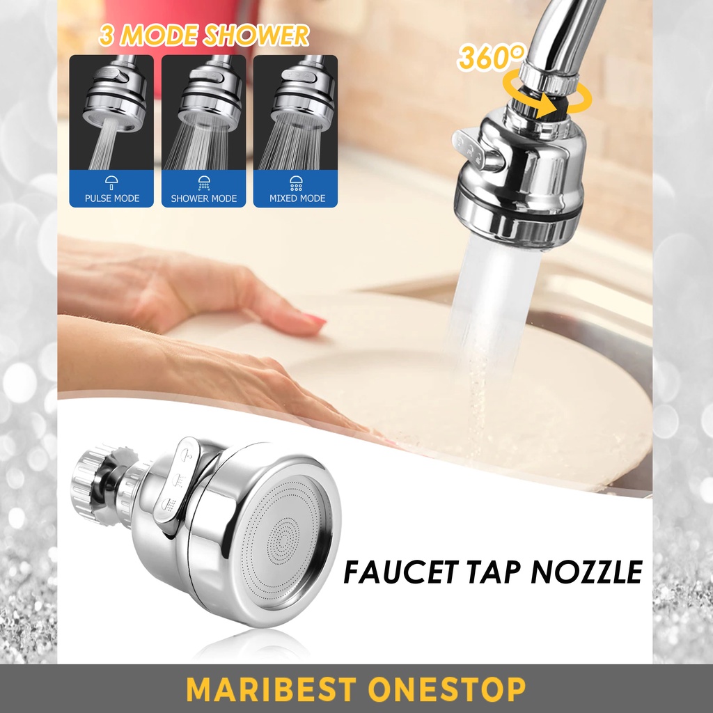Kitchen Water Tap Faucet Extender Nozzle Stainless Steel High Pressure 3 Mode Water Saving 360 Rotate Muncung Paip 水龙头喷嘴