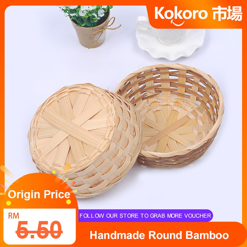 Kokoro - [Ready Stock] Handmade Round Bamboo Weaving Basket Bread Basket Rattan Cane Franc Fries Basket Craft Decor