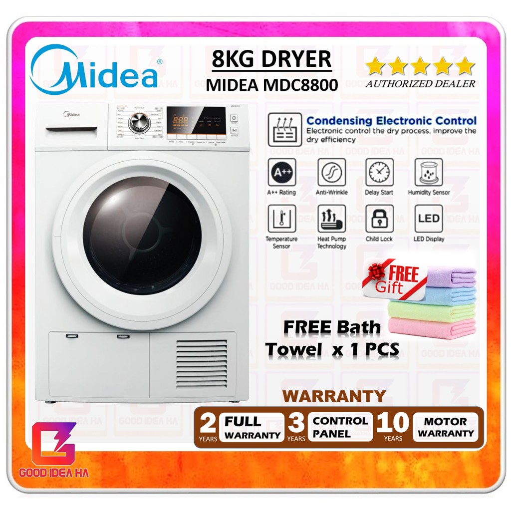 *FREE BATH TOWEL* Midea (8.0kg) MD-C8800 Condensor Dryer | Shopee Malaysia