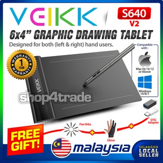 【Ready Stock】VEIKK S640 V2 6x4 inch Graphic Drawing Tablet PC & Android Mobile Phones Ultra-Thin OSU Free OTG Adapter