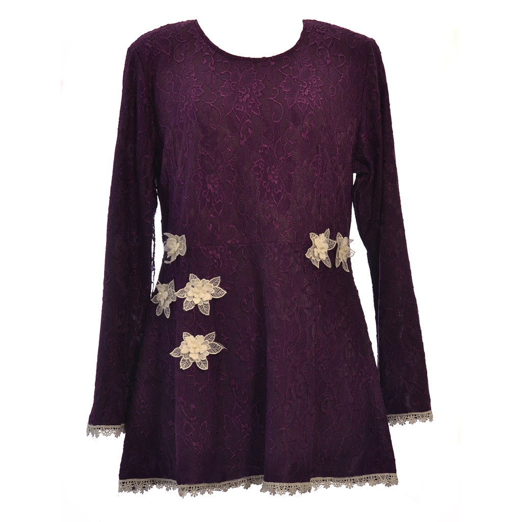 Peplum Blouse  with Flowers  Full Lace Baju  Peplum Lace 