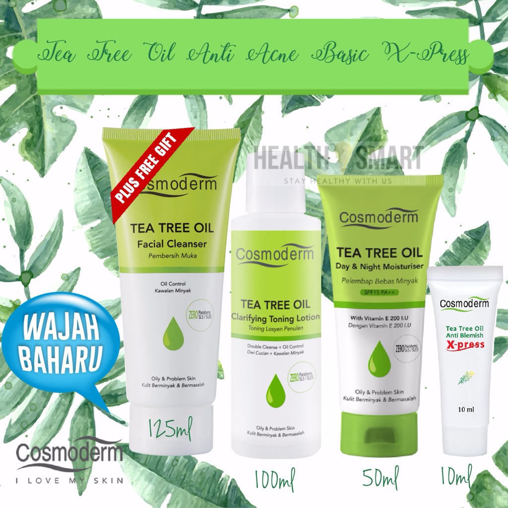 Cosmoderm Tea Tree Oil Anti Acne Set [Cleanser+Toner 