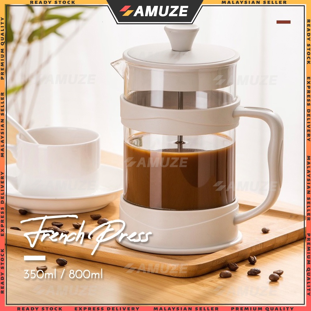 AMUZE Japan White French Press Coffee Press Espresso Maker Glass Teapot Tea Pot Latte Milk Frother Foam Maker