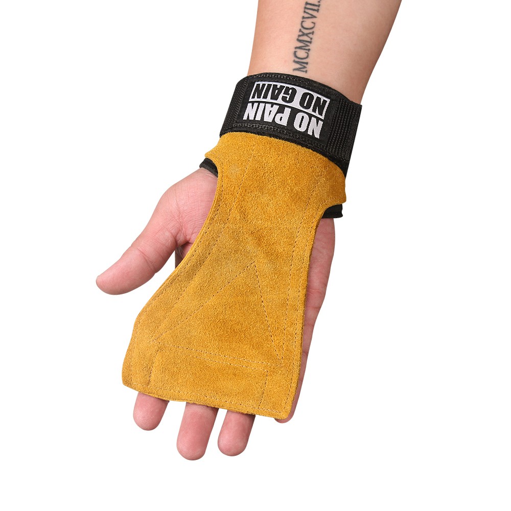Trendy Style Cowhide Grip Wrist Strap Gloves NO PAIN GAIN Deadlift Gym Support Fashion - Image 2