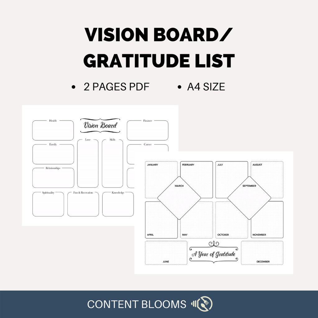 Printable Vision Board and Gratitude list and create the life you want 