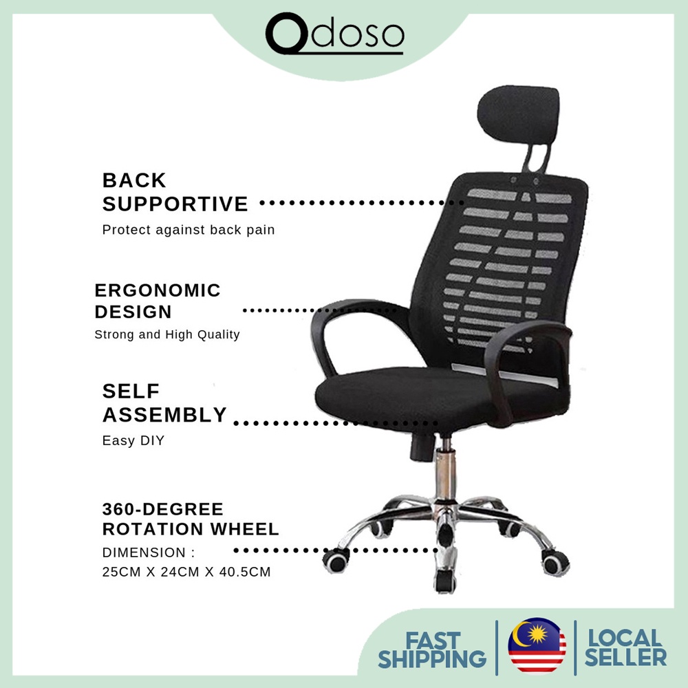 ODOSO Ergonomic Breathable Mesh Large Swanky with Headrest Swivel Office  Chair | Shopee Malaysia