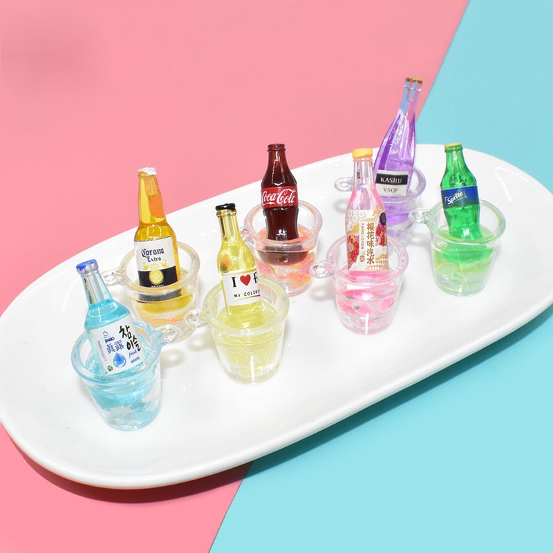 Pocket Doll House Resin Accessories Luminous Iced Beverage Bucket Simulation Food Play Miniature Ornaments diy Cream Glue Phone Case Micro View Shooting Props Wine Toys Children Gifts