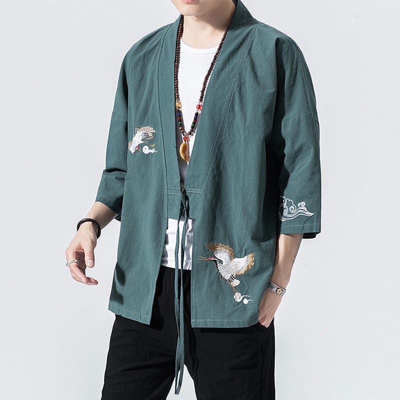 Hot】Summer Cotton Linen Kimono Men Vintage Loose V-neck Cardigan Casual Traditional Chinese Kimono Hip Hop | Shopee Malaysia