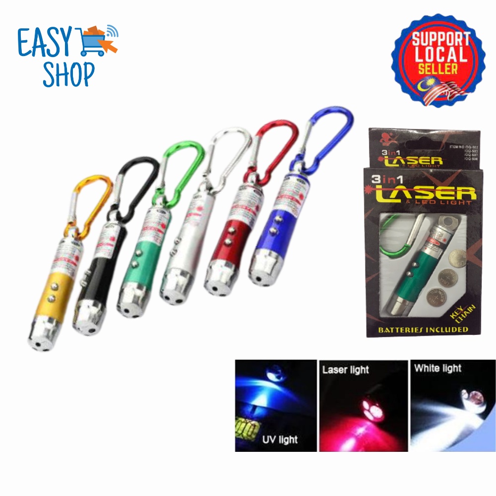 3 in 1 Laser Pointer Pen Flashlight Keychain / Laser / UV Money Detector / LED Touch Light (Per Set)