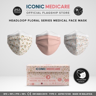 Image of Iconic 3 Ply Headloop Medical Face Mask -  Hijab Floral (30pcs)
