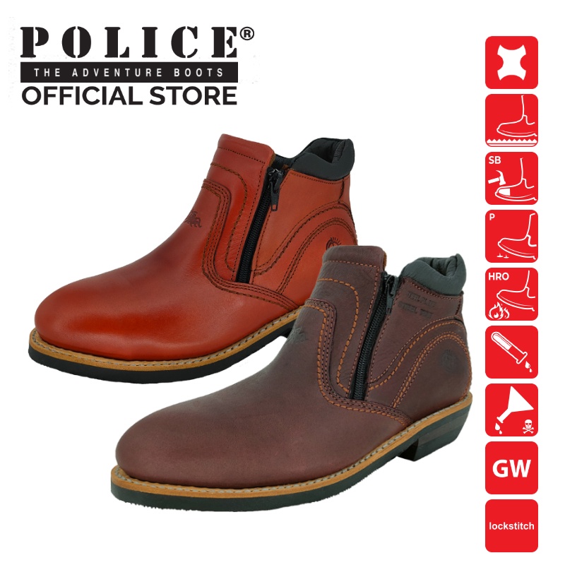 Police 93252 Men's 5" Premium Doubled Zips Safety Work Boots Steel