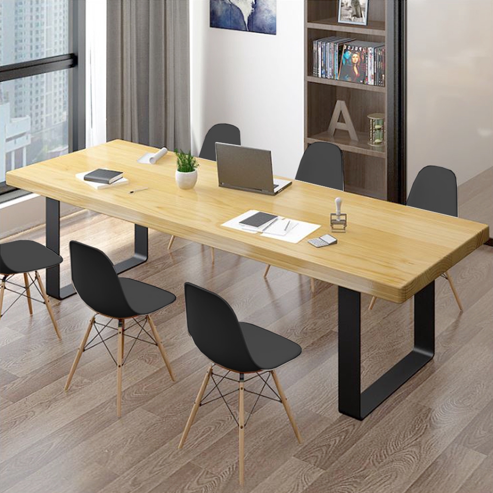 FINSSO: Nazis Solid Rubber Wood Meeting Table Set With 6 Eames Chairs