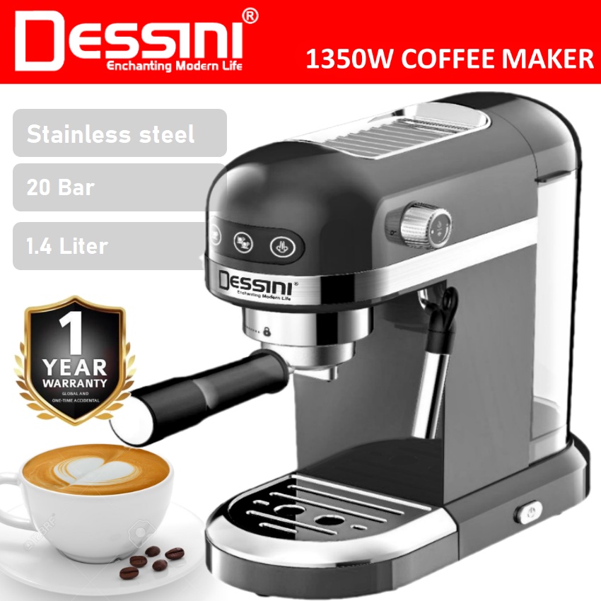 DESSINI ITALY 20 Bar 1.4L Espresso Coffee Maker Brew Froth Cappuccino Latte Machine Milk Frothing Bubble Steamer