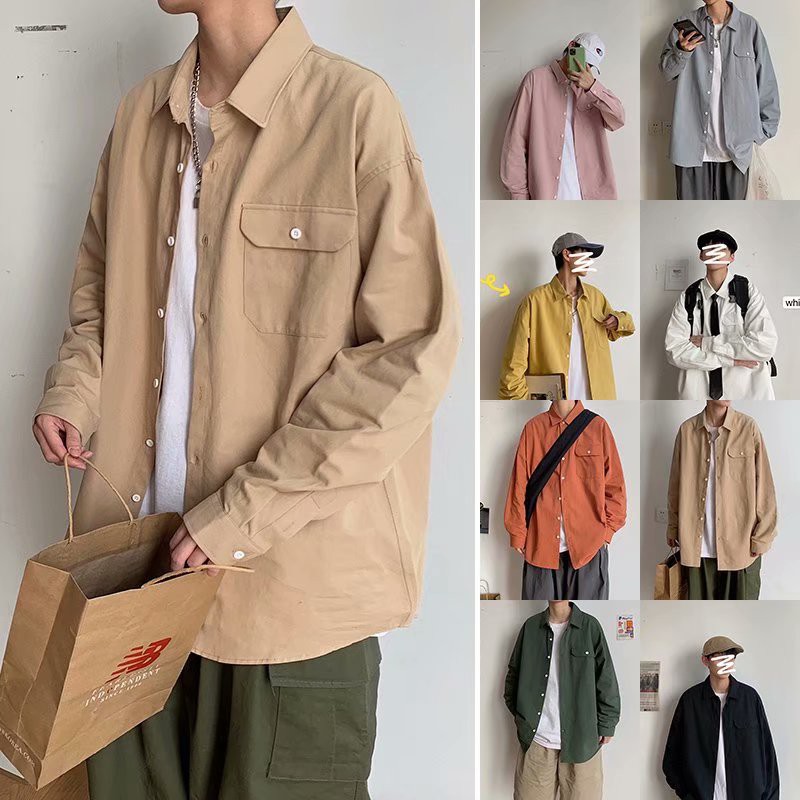 Eight Colors [M-3XL] Korean Men's Long-Sleeved Shirt Japanese Casual Shirt Loose Shirt Long Sleeve Jacket