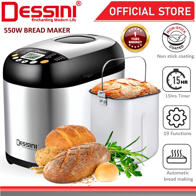 Dessini Italy 19n-1 Programmes 1KG LCD Automatic Bread Maker Stainless Steel Toaster Knead Dough Baking Machine