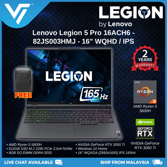 Lenovo Legion 5 Pro 16ACH6 / 16ACH6H Gaming Laptop (AMD Ryzen R7-5800H ...