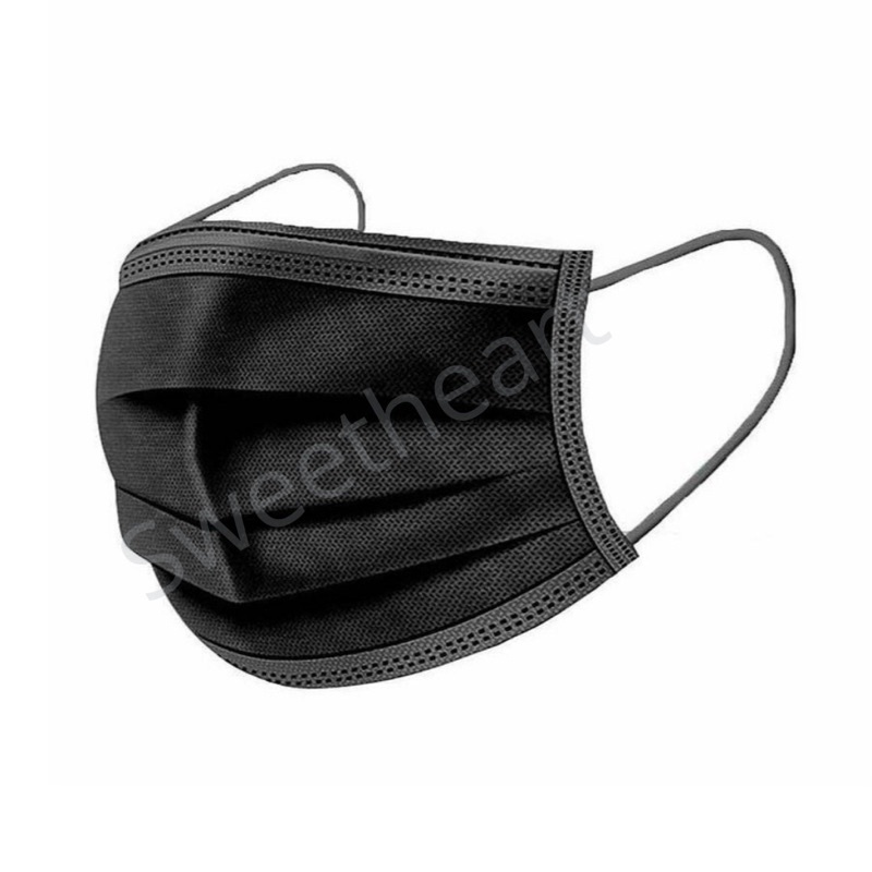 shopee: 50pcs Mask 3ply Face Mask Hijab Mask Head Loop Headloop Mask Adult Face Mask Hitam Colour Mask Black Mask Earloop Mask (0:15:Ear and Head:Black (ada box);:::)