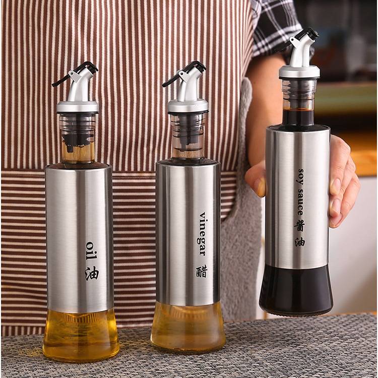 Stainless Steel Sauce Glass Bottle Ketchup Oil Dispenser Storage