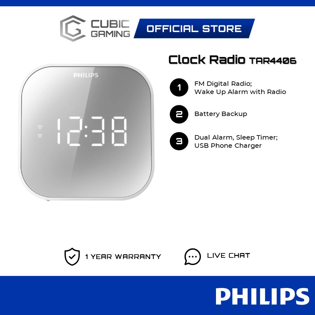 Philips Clock Radio AJ2000 / TAR4406 Mirror Finish Dual Alarm FM Digital Radio Radio