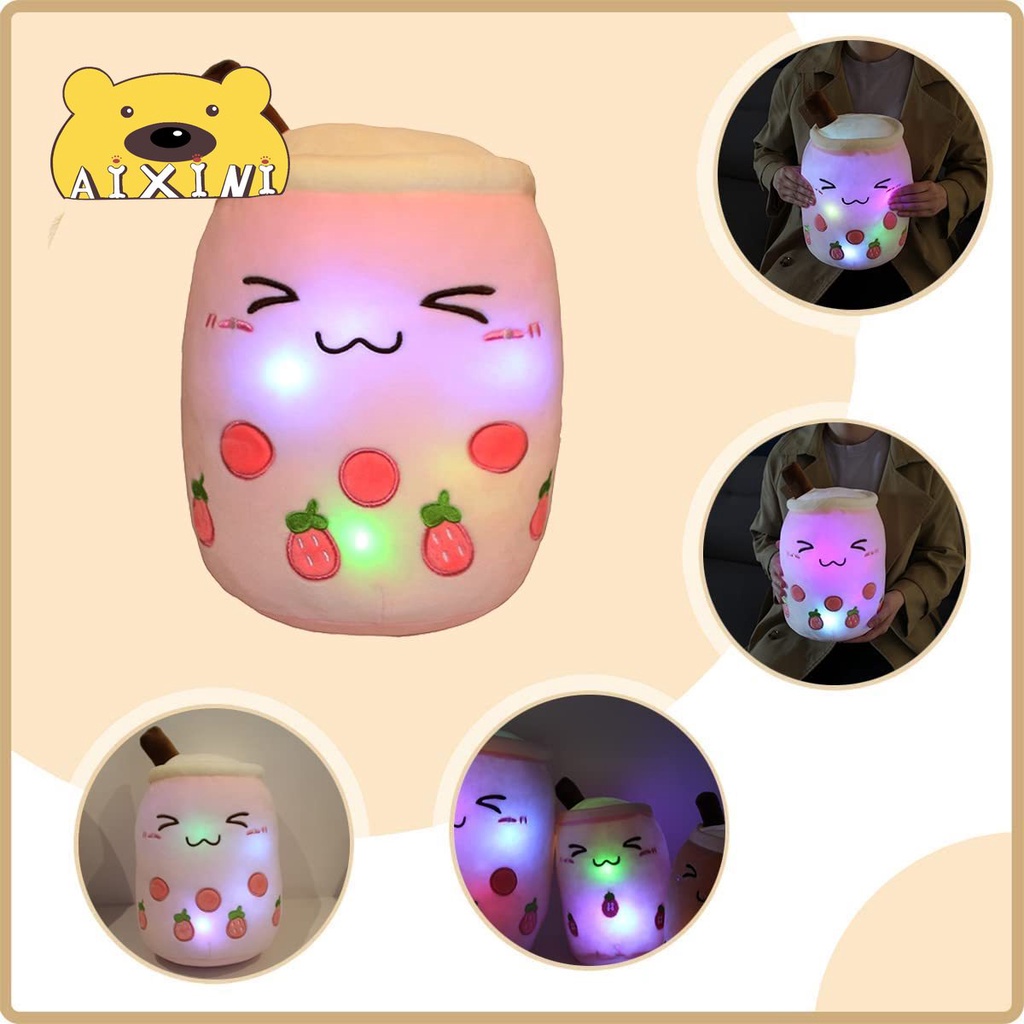 AIXINI LED Boba Plush Light Up Stuffed Bubble Tea Pillow with LED Anak