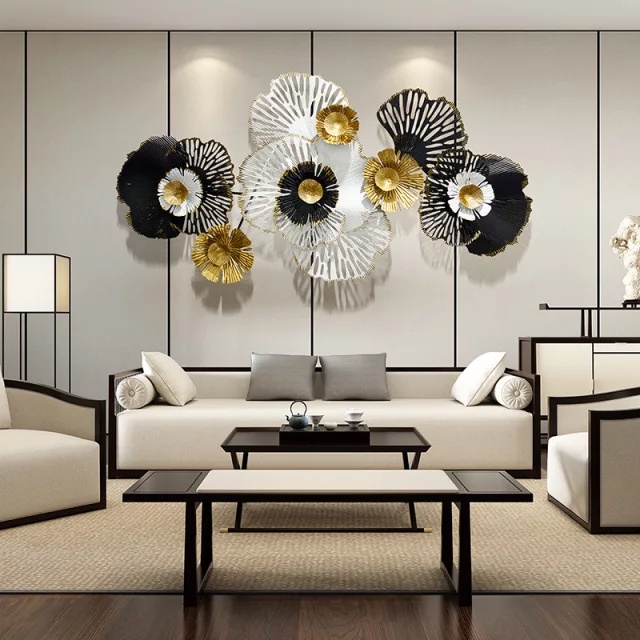 BLACK-AND-WHITE LARGE MODERN METAL WALL DECOR NATURE-INSPIRED DESIGN LIVING ROOM DECOR