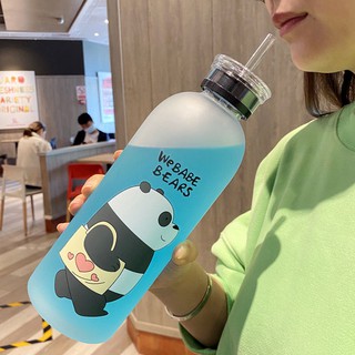 WeBarebear 1000ml Frosted/Transparent Plastic Water Bottle Cup With Straw Brush Cover【1000ml Large capacity water cup】